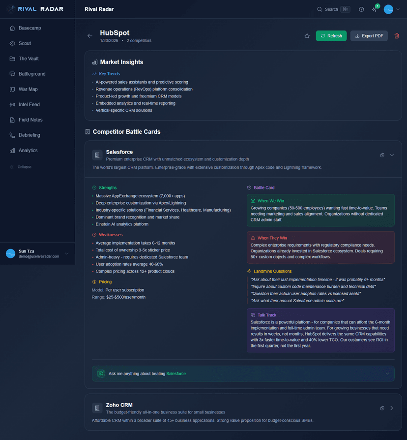 AI-generated battle card in Rival Radar