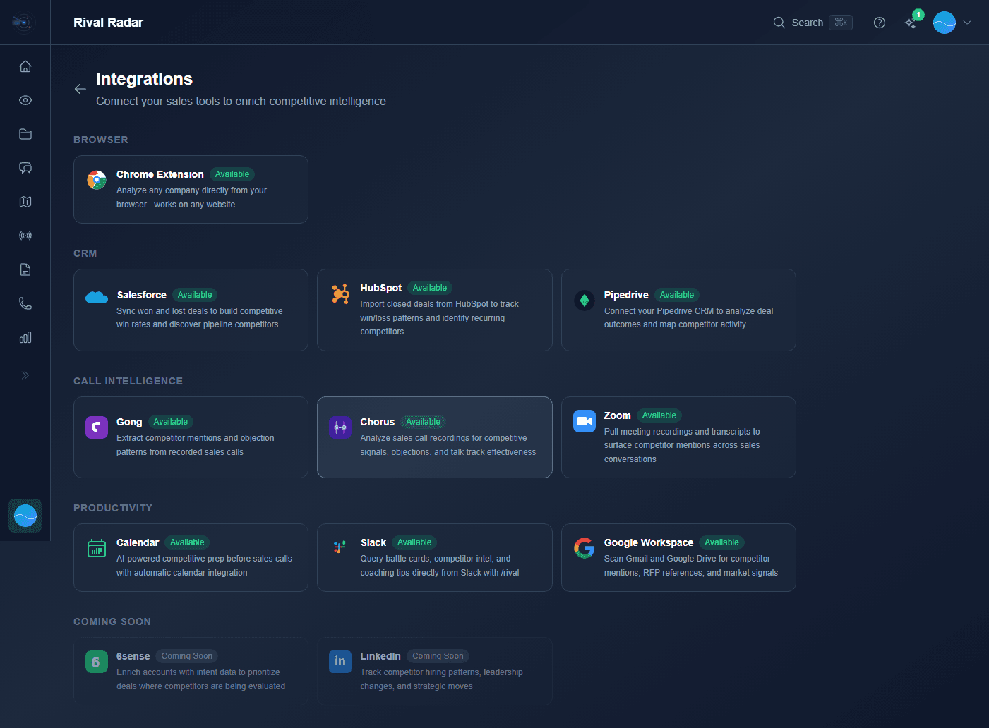 Integrations page